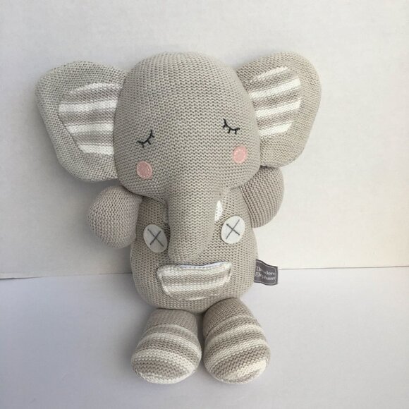 Living Textiles Grey Theodore Elephant Knit Plush Stuffed Animal Baby Toy - Picture 2 of 11